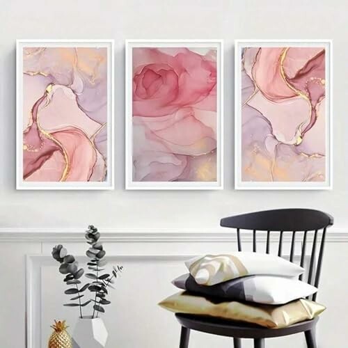 TONGYINLI Lot de 3 toiles murales modernes abstraites