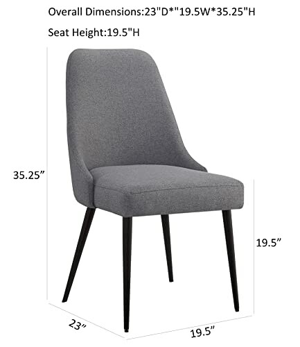 Chaise moderne grise avec dimensions détaillées