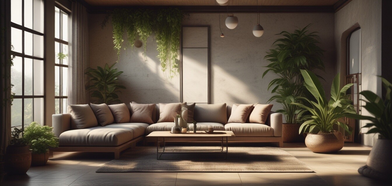 Salon zen avec des plantes d'intérieur