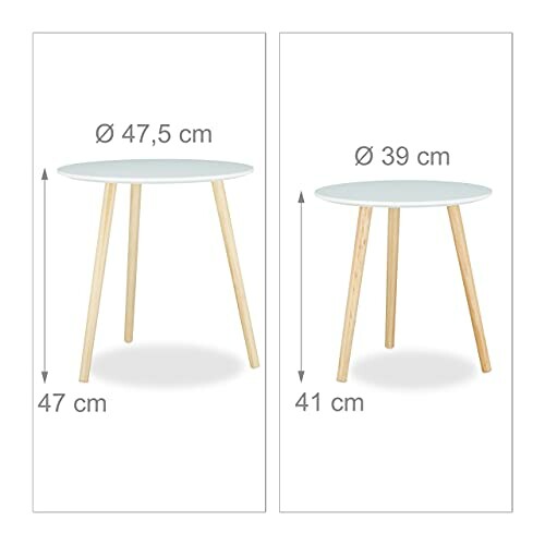 Tables basses rondes avec pieds en bois, deux tailles.